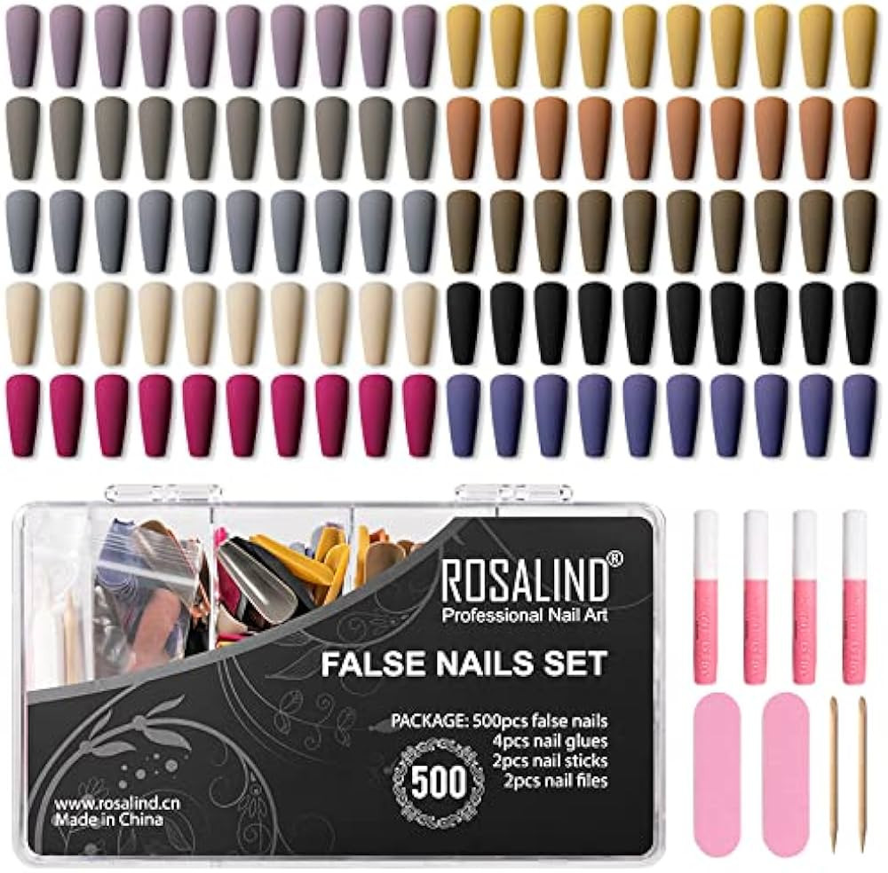 500PCS Matte Press on Nails Medium Long Length, ROSALIND Fake Nails False Nail Glue For Press On ... | Amazon (US)