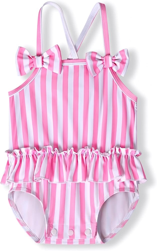 Baby Swimsuit Girl Toddler Bathing Suit Stripe/Floral One Piece Newborn Infant Ruffle Swimwear Su... | Amazon (US)
