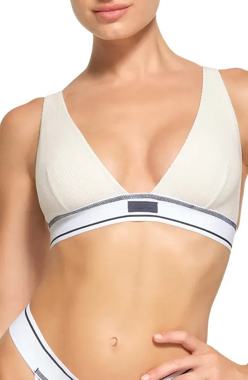 SKIMS Cotton Rib Plunge Bralette in Marble /Navy at Nordstrom, Size Xx-Small | Nordstrom