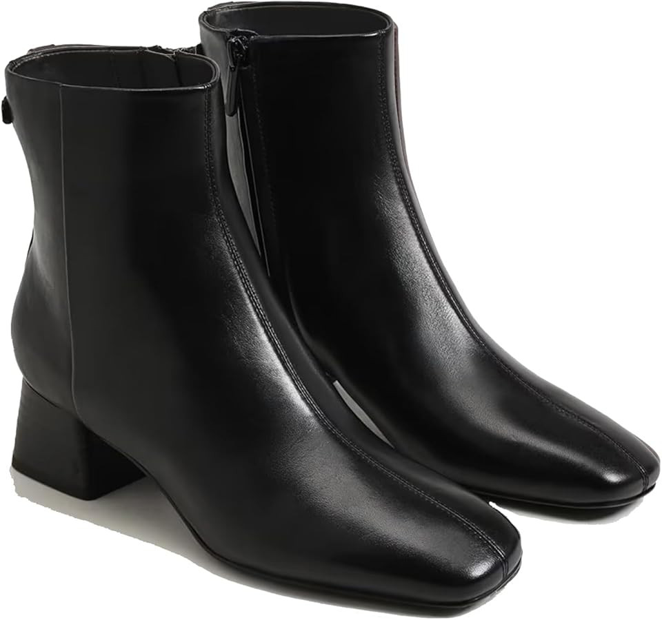 Womens Ankle Boots Square Toe Low Chunky Block Heel Booties with Side Zipper Comfortable Dress Sh... | Amazon (US)