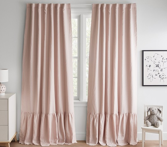 Belgian Linen Ruffle Blackout Curtain | Pottery Barn Kids