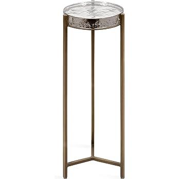 Kate and Laurel Aguilar Modern Drink Table, 8 x 8 x 23, Brass with Clear Glass, Detailed Glass Ac... | Amazon (US)