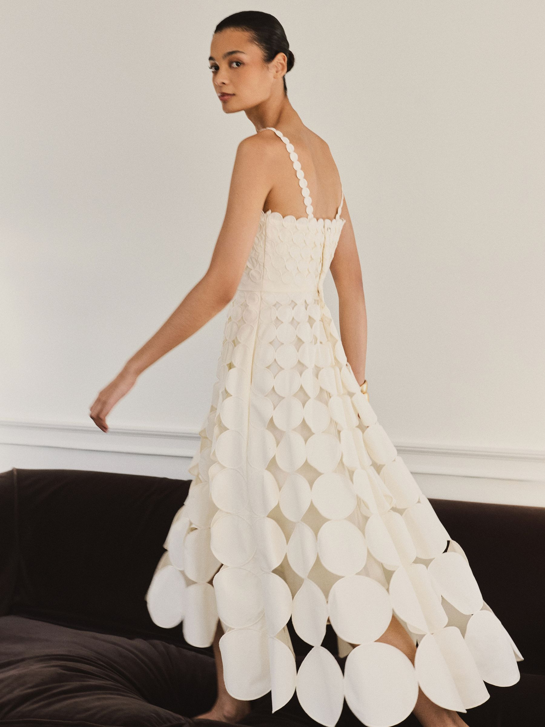 Reiss Cotton Cut-Out Belted Midi Dress in Cream - REISS | Reiss UK