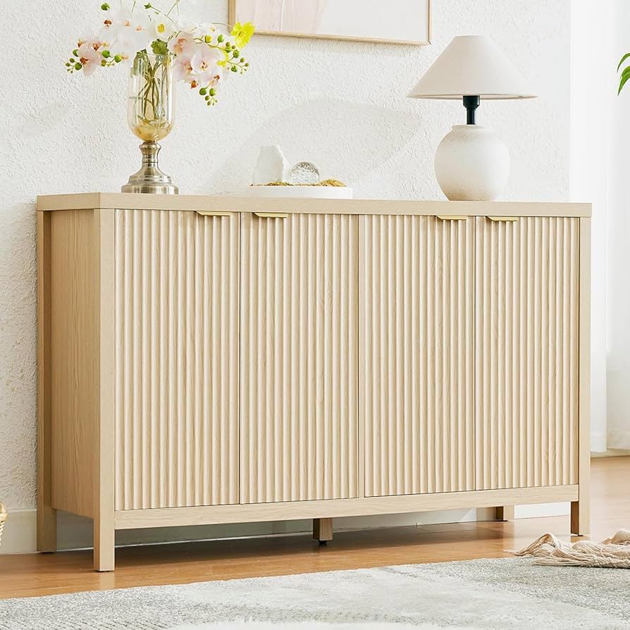 LINLUX Sideboard Buffet Cabinet with Storage, Fluted Storage Cabinet, Accent Cabinet with 4 Doors... | Amazon (US)