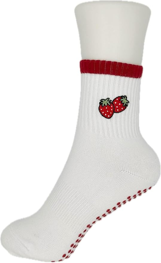 Cute Non-Slip Crew Socks with Embroidered Design - Anti-Skid Yoga, Pilates, Lagree, Barre, Dance ... | Amazon (US)