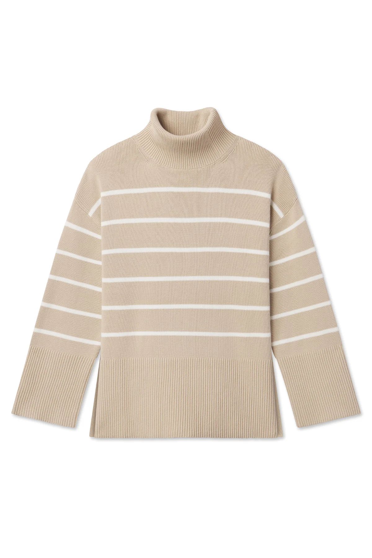 Madeline Cotton Sweater in Driftwood Ivory Stripe | Lake Pajamas