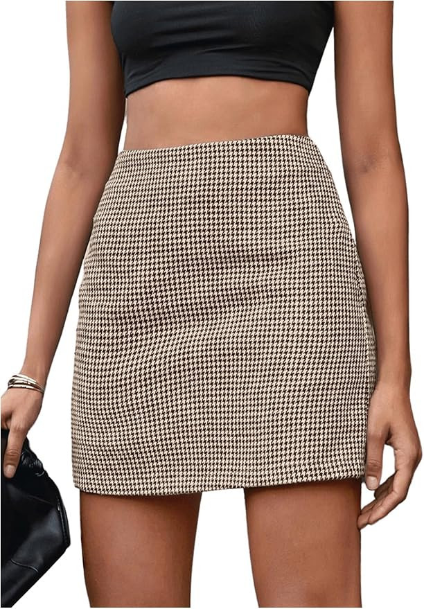 MakeMeChic Women's Plaid Mini Skirt High Waist Pencil Bodycon Short Fall Short Skirts | Amazon (US)