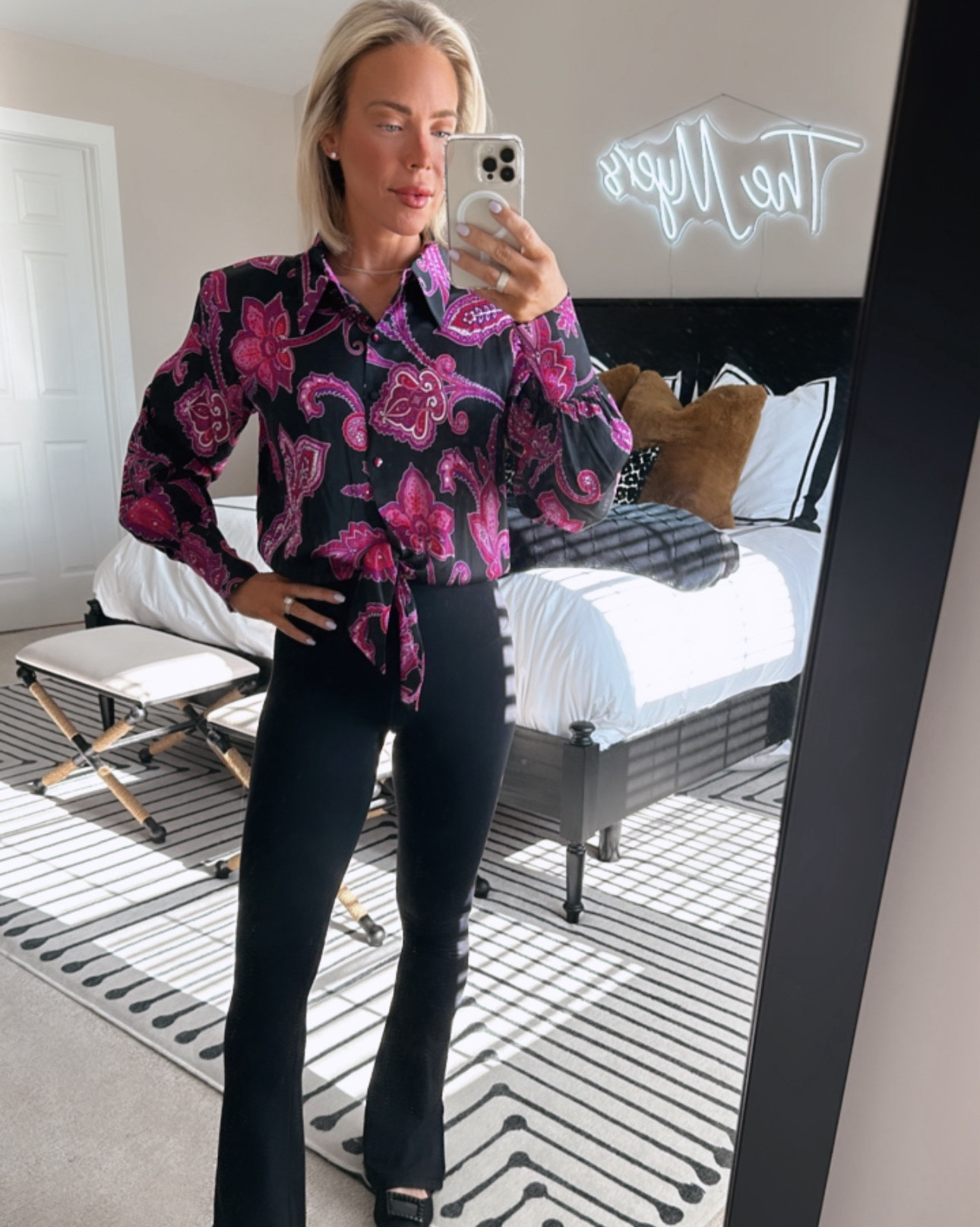 Du du du dahhh! Welcome to the wild wild western Wednesday! 😂 Ok-gals, these pants, this top, and these flats are a *chefs kiss* spring ‘fit for work or a weekend event 🤌 The top has awesome shoulder pads with a cute tie front that buttons down. THE PANTS have a “suck you in” stretch that make them so flattering and so versatile to dress up or down! I wear these with sneaks and a graphic T all the time! These flats. If you’ve been following along are my all time favorite I have them in every color!
Linking all & some similar options! 
I’m a small in the top | size small in the pants | 9 in the flats (all run TTS)! 
Happy shopping!
Xoxo,
CeCe ☀️

#LTKStyleTip #LTKWorkwear #LTKFindsUnder100