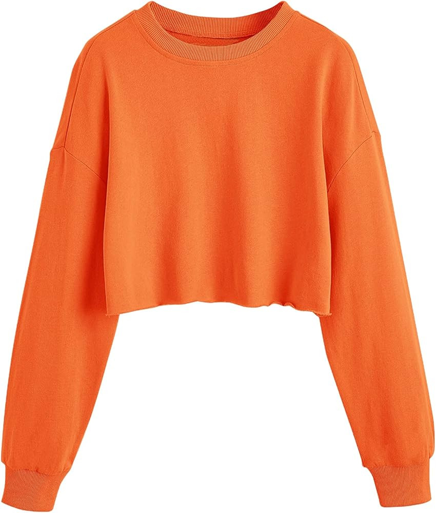 SweatyRocks Women's Casual Long Sleeve Raw Hem Pullover Crop Tops Sweatshirts | Amazon (US)