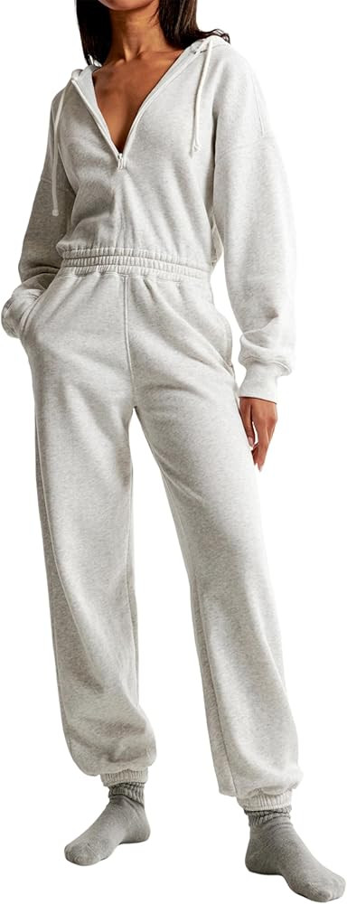 Jumpsuits for Women Casual Hoodie Long Sleeve Zip Up Sweatshirts Loose Jogger Sweatpants One Piec... | Amazon (US)