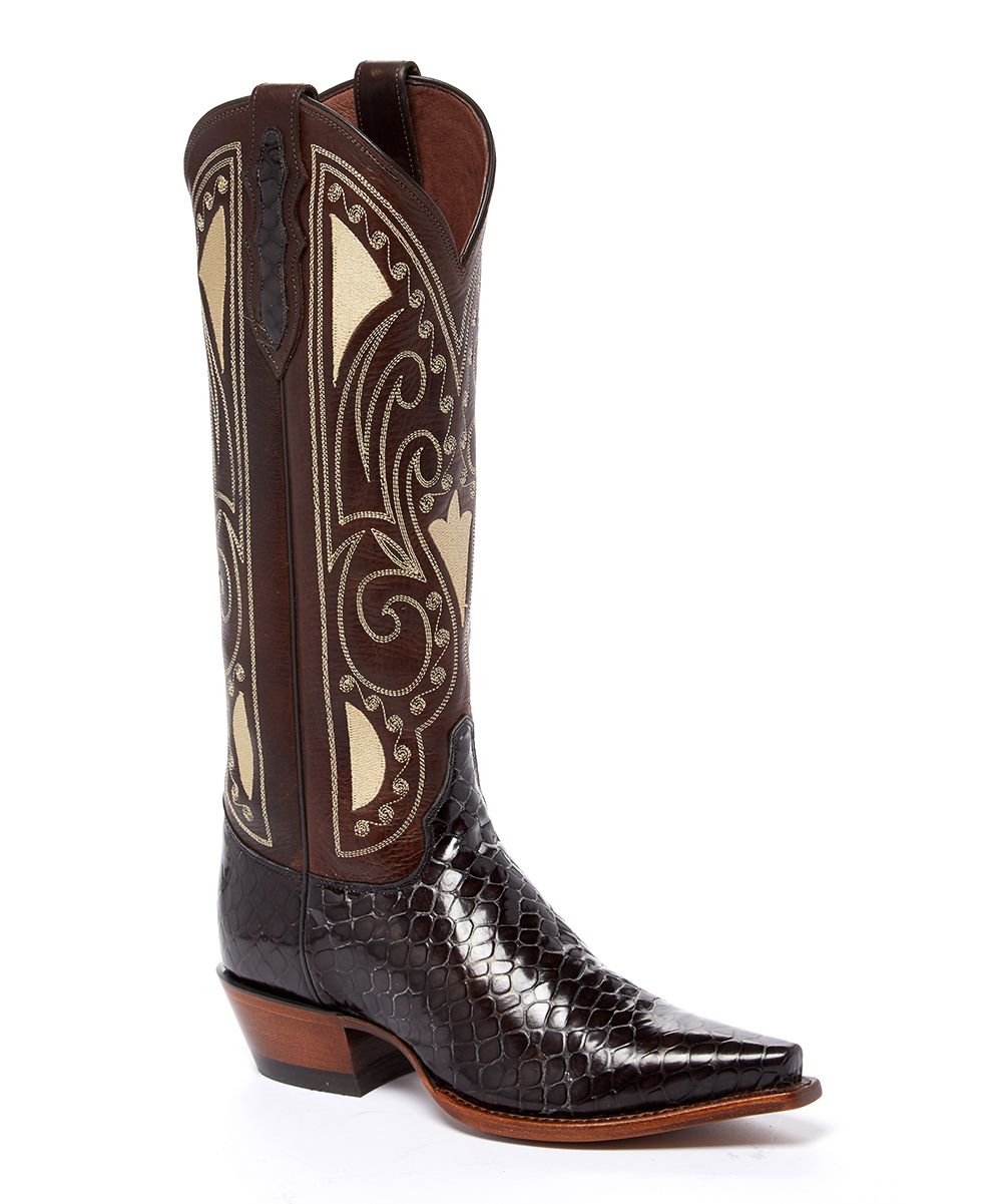 Reba by Justin Boots Women's Western Boots BROWN - Brown Snake-Embossed Jacqueline Leather Cowboy Bo | Zulily