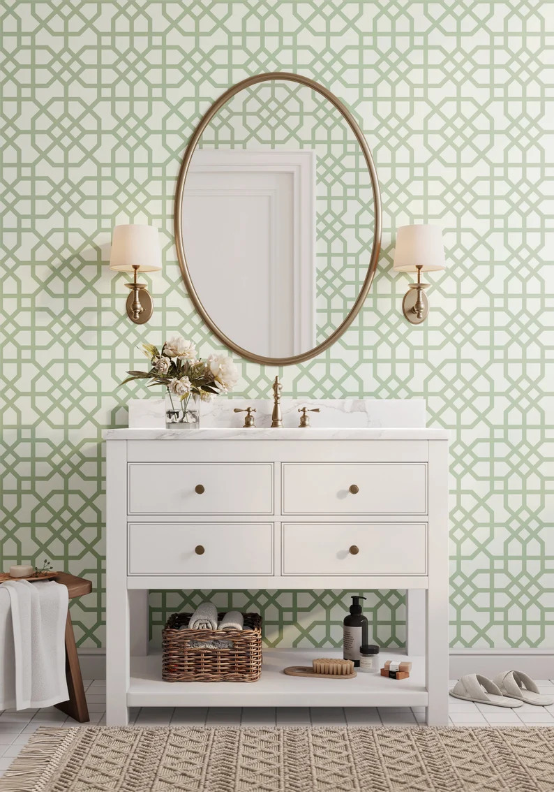 Abstract Wallpaper, Green Wallpaper, Removable Wallpaper, Peel and Stick Wallpaper, Boho Wallpape... | Etsy (US)