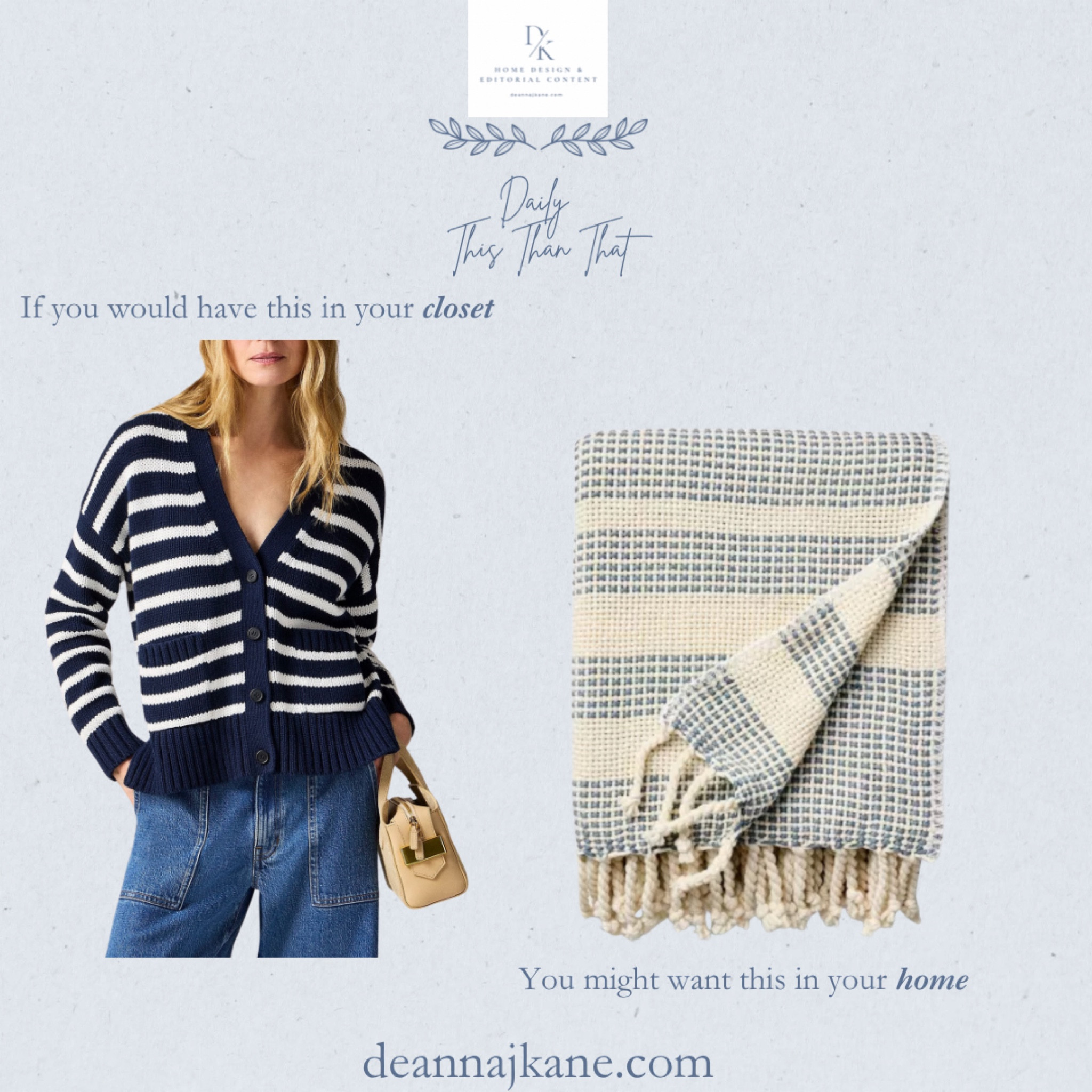 If you would wear this navy & white cardigan, you might want this blue & white striped throw blanket in your home  

#LTKSeasonal #LTKHome