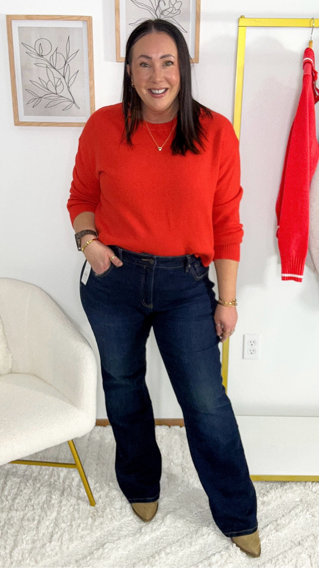 Jeans are BACK IN STOCK! Wearing a size 16 full length! Love this darker wash! Large sweater.  Linked similar boots.  

#LTKFindsUnder50 #LTKOver40 #LTKPlusSize