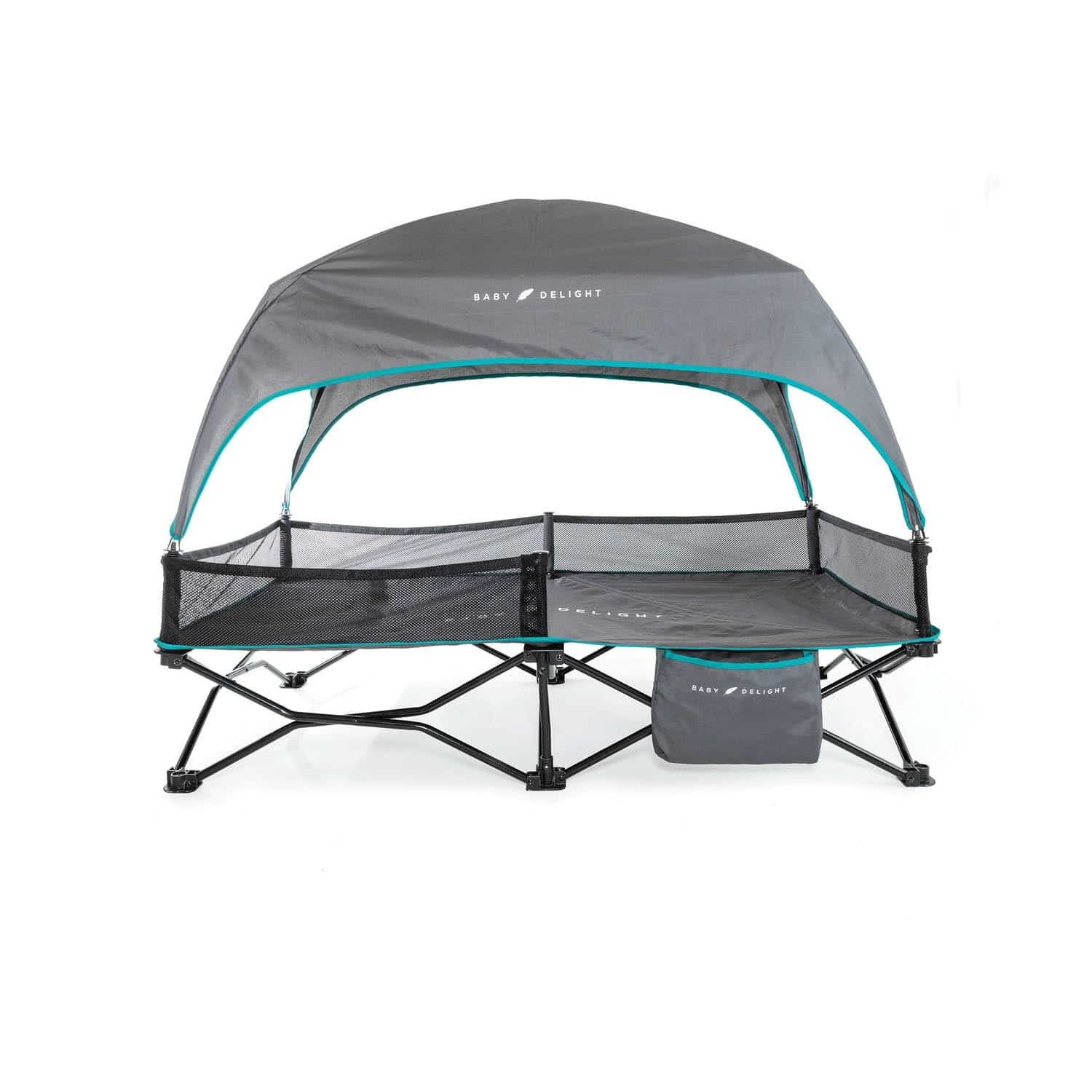 Go With Me™ Bungalow Deluxe Portable Travel Cot - Teal & Grey - Baby Delight, Inc | Baby Delight