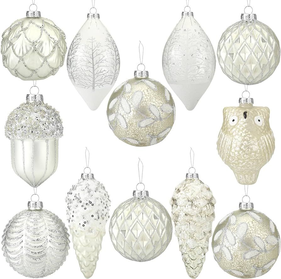 Inspiring White Snow Style: enliven your Christmas tree with our silver and white glass ball orna... | Amazon (US)