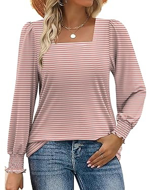 MixShe Womens Square Neck Blouses 2025 Fall Fashion Long Sleeve Casual Stretchy Pullover Tops | Amazon (US)