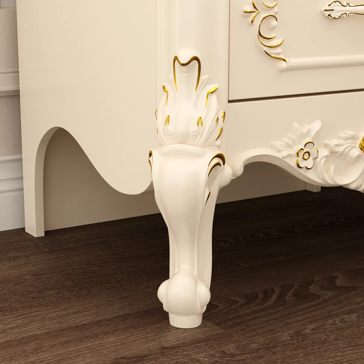 18.9" W French-Inspired 2-Drawer Nightstand with Gold Floral Accents & Cabriole Legs | Wayfair North America