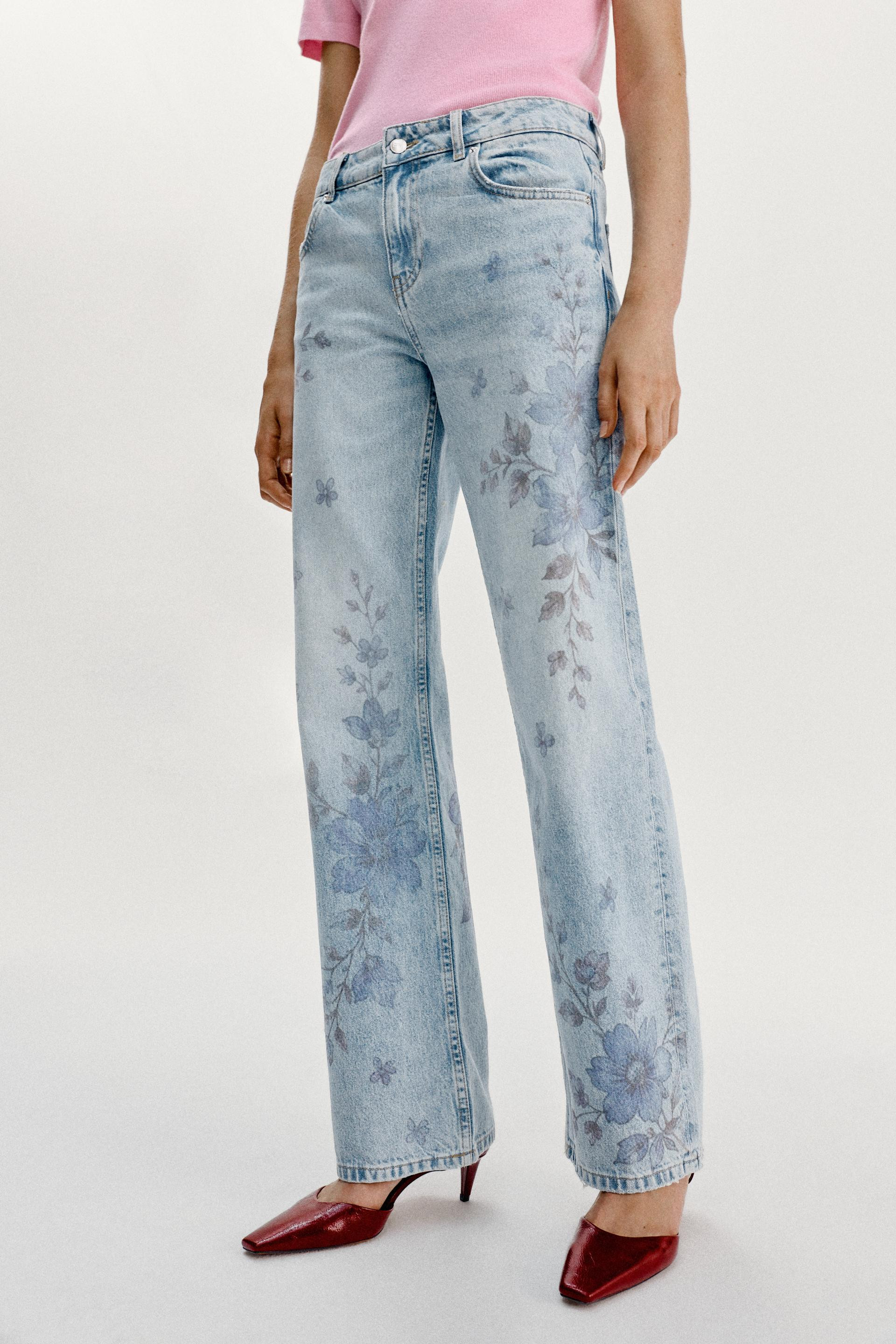 Z1975 MID-RISE LONG STRAIGHT FLORAL JEANS | Zara US