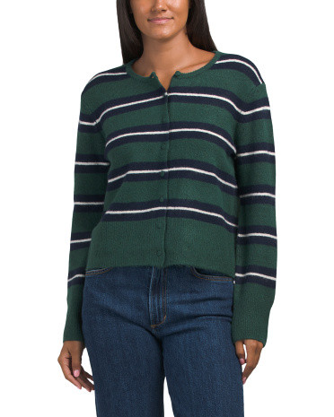 Long Sleeve Stripe Covered Button Cardigan, Spandex/Polyester/Acrylic | TJ Maxx