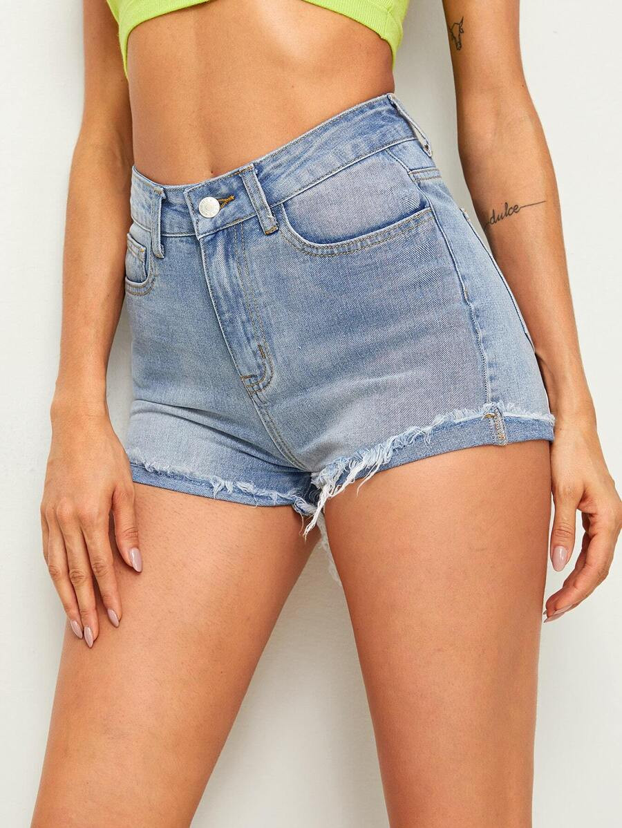 SHEIN Raw Hem Denim Shorts | SHEIN