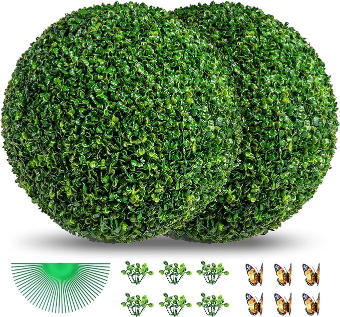 2PCS 19 Inch Artificial Plant Topiary Ball, UV Resistant Anti-Fading Faux Boxwood Balls, Hanging ... | Amazon (US)