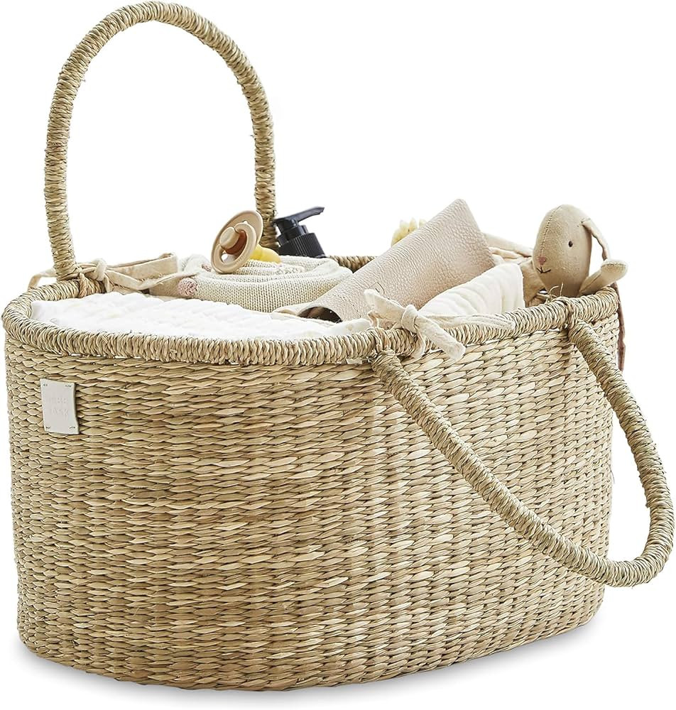 BEBE BASK Premium Baby Diaper Caddy Organizer - Artisan-Made Seagrass Basket With Cotton Divider ... | Amazon (US)
