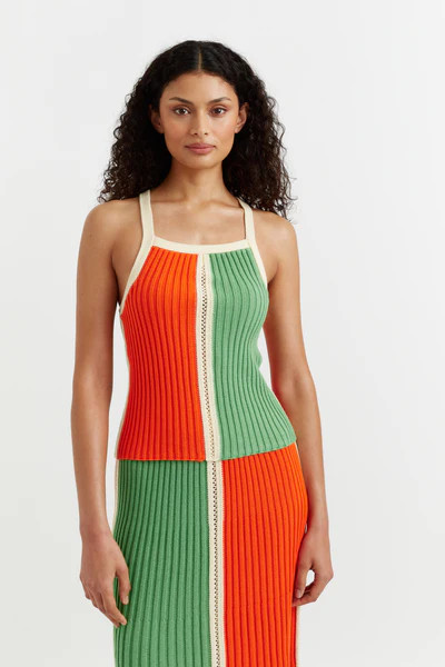 Green-Orange Cotton Riviera Colourblock Top | Chinti & Parker