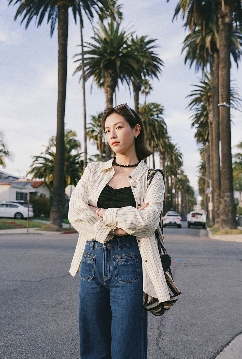 Meg Tencel-Blend Shirt - Cream Striped | Petite Studio NYC