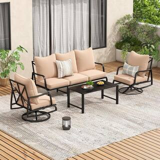 4-Piece Metal Patio Conversation Set w/ Beige Cushions- 2 x Outdoor Swivel Chair, 1 x 3-Seats Sofa and 1 x Coffee Table | The Home Depot