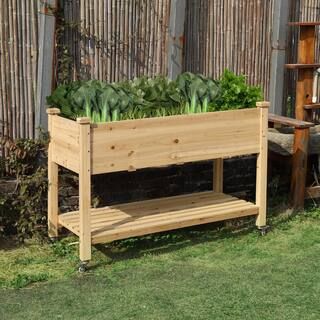 VEIKOUS 47 in. x 23 in. x 33 in. Wooden Raised Garden Bed with Lockable Wheels, Liner PG0102-02 | The Home Depot