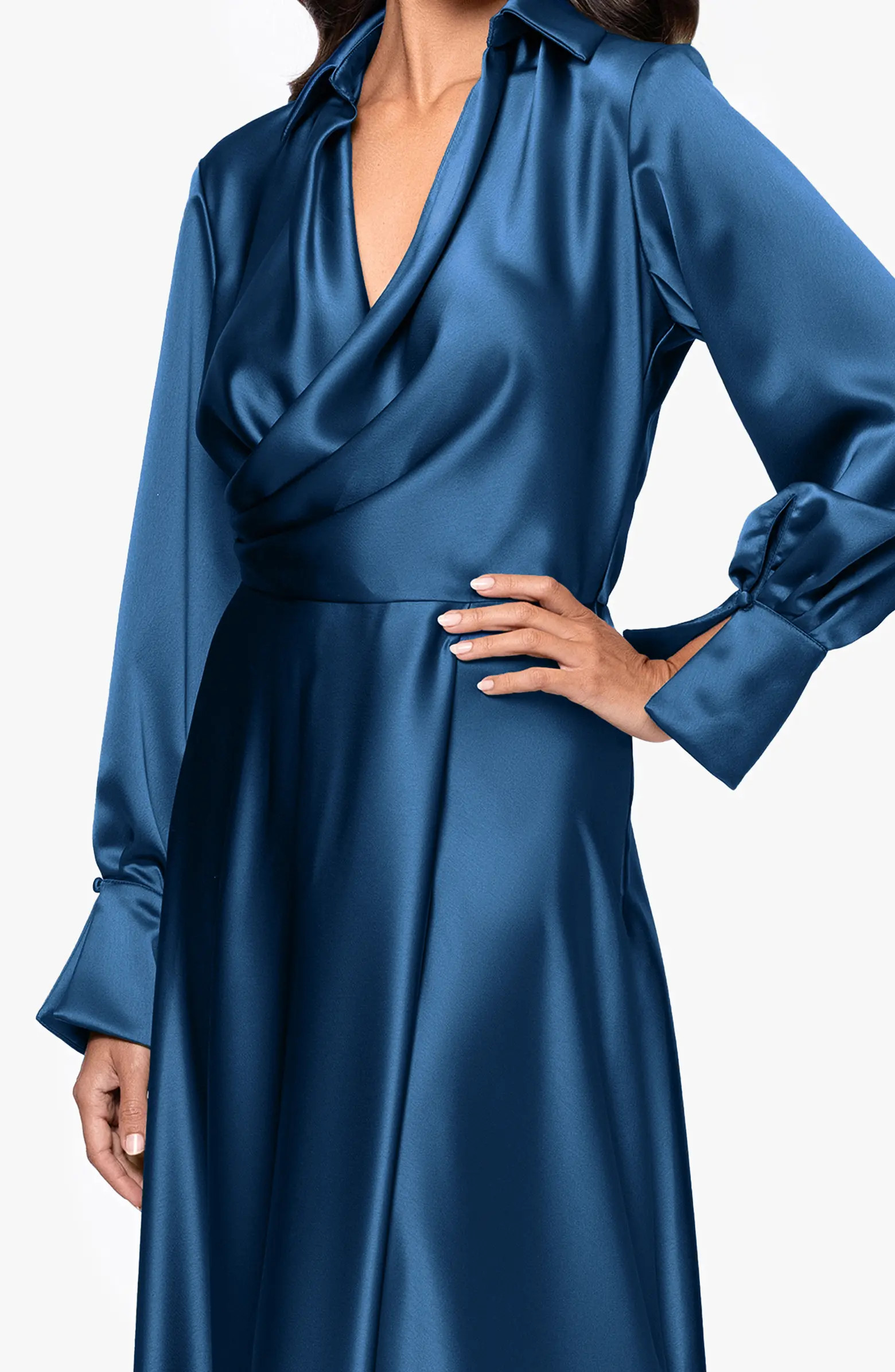 Spread Collar Long Sleeve Satin Gown | Nordstrom