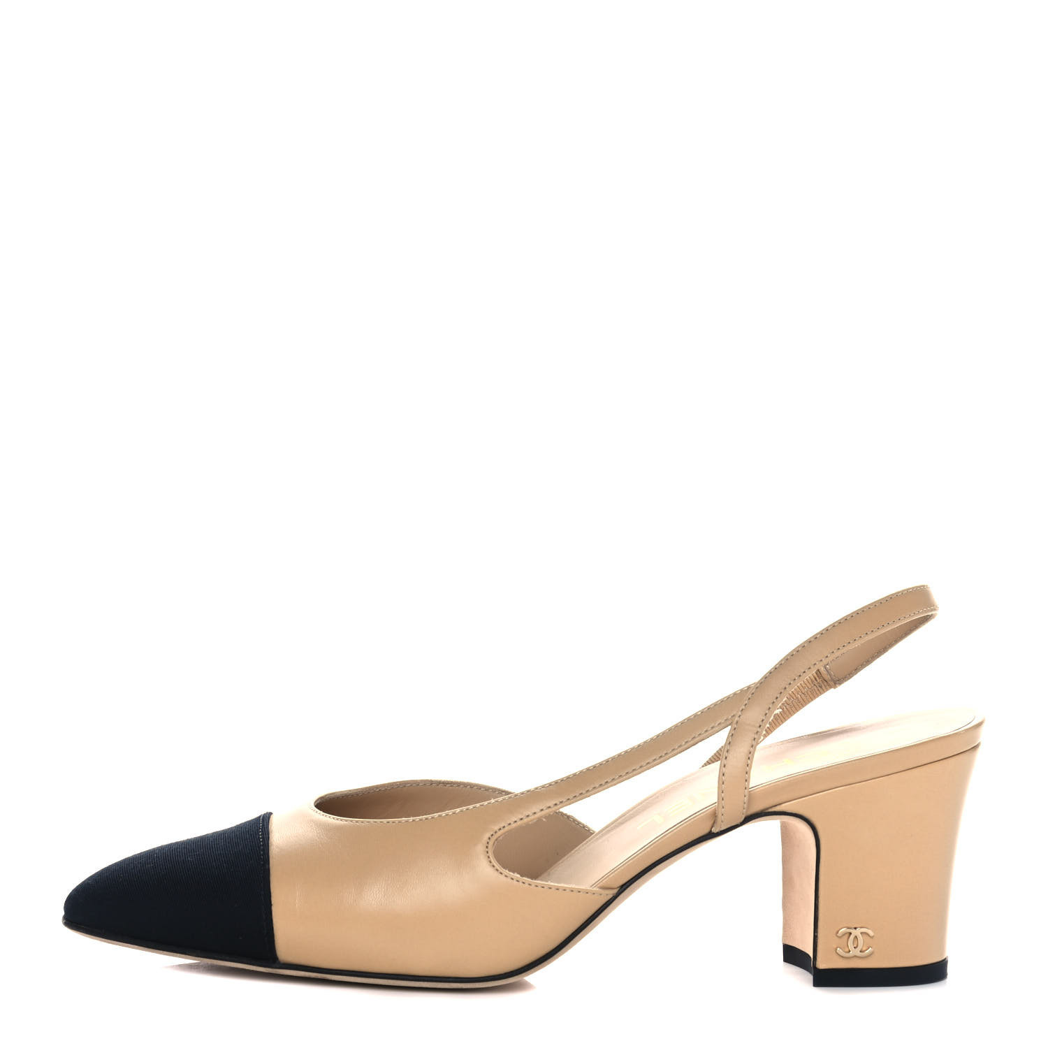 CHANEL

Goatskin Grosgrain Cap Toe CC Slingback Pumps 39 Beige Black | Fashionphile