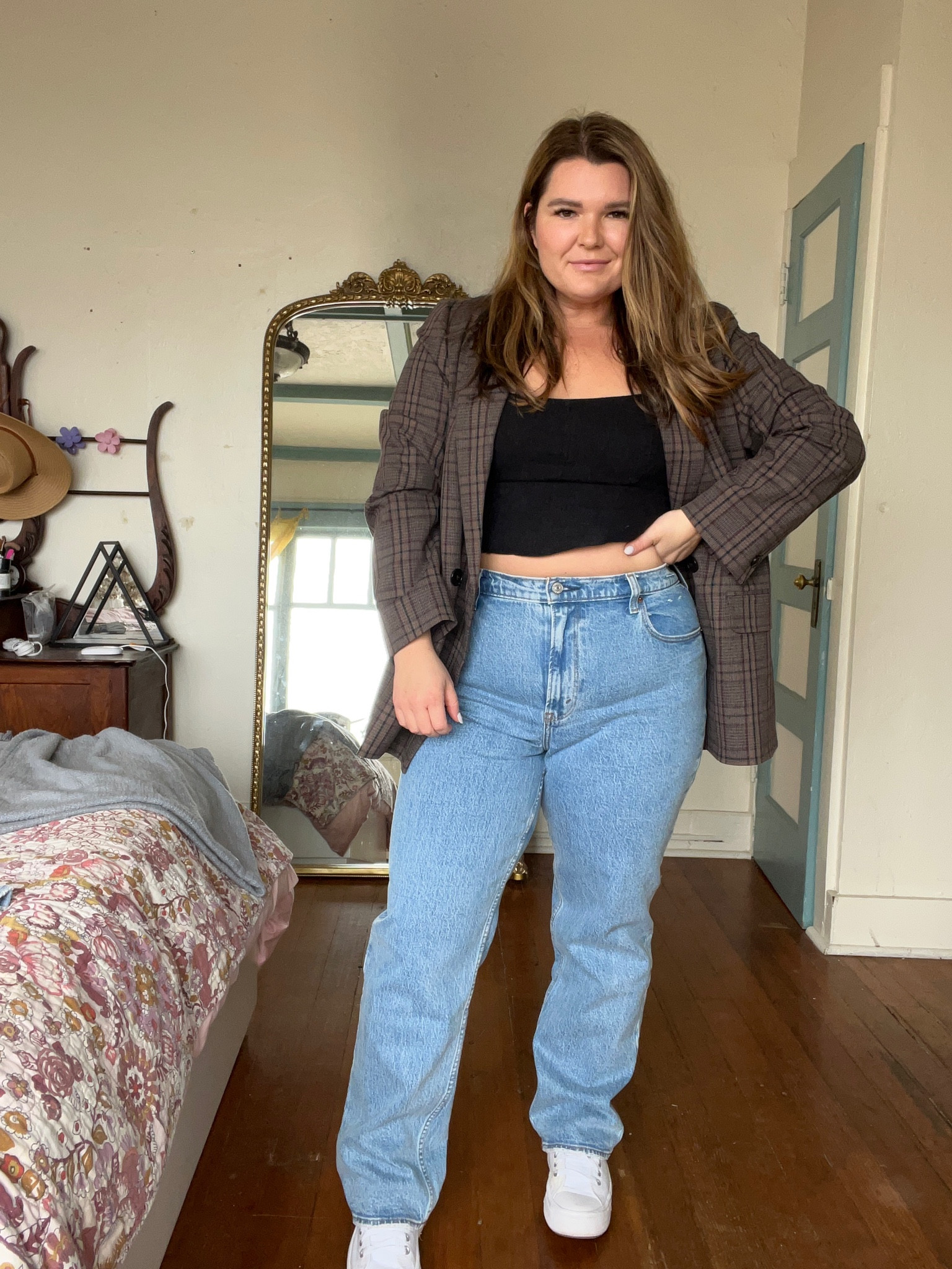 Fall outfit inspiration for a midsize gal. Oversized blazer outfit with this blazer from madewell and jeans from Abercrombie  

#LTKSeasonal #LTKstyletip #LTKcurves