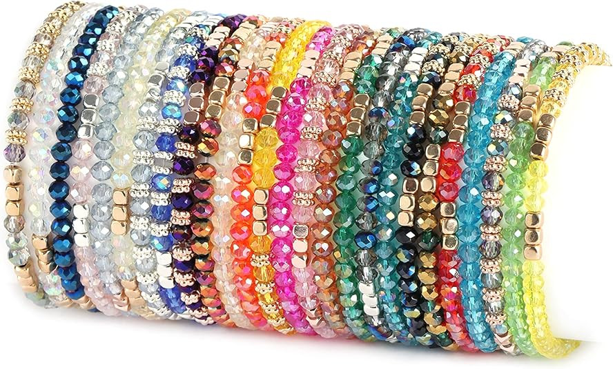 MOZAKA 26Pcs Boho Beaded Bracelets for Women Colorful Stackable Sparkly Crystal Beads Bracelets M... | Amazon (US)