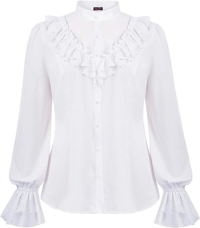 Women's Plus Size Ruffled Blouse Vintage Long Sleeve Victorian Renaissance Lolita Shirt | Amazon (US)