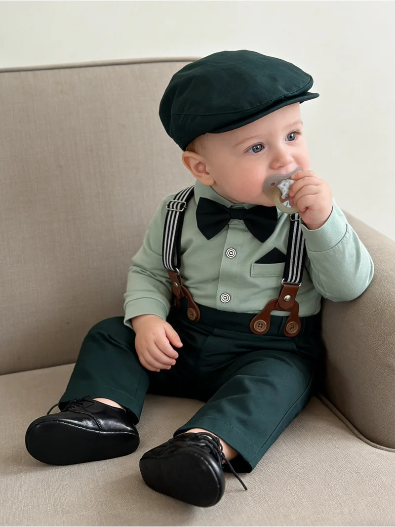 CARETOO Baby Boy Clothes Outfit 0-18M Infant Formal Cotton Fabric Shirt Bowtie Hat Suspender Pant... | Walmart (US)