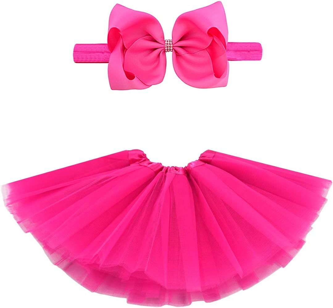 BGFKS 5 Layered Toddlers Tulle Tutu Skirt for Girls with Headband for Baby Girl 0 to 36 Months | Amazon (US)
