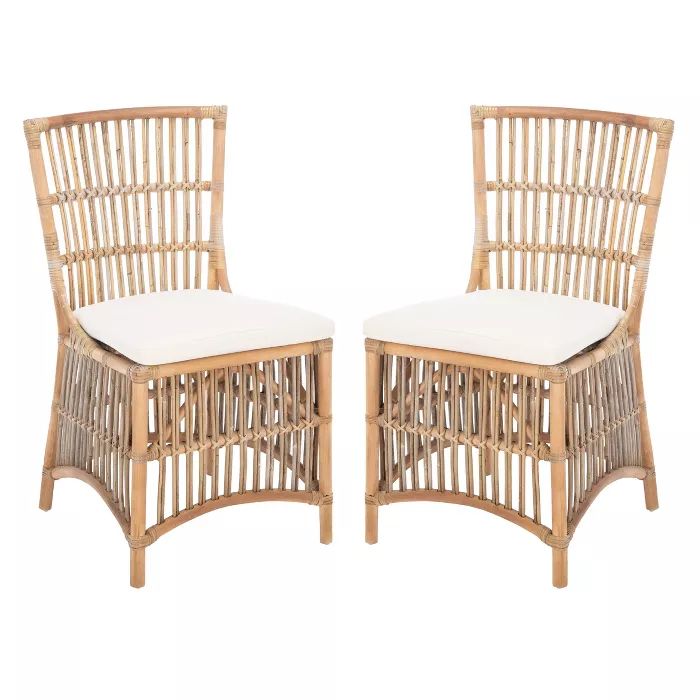 Set of 2 Erika Rattan Dining Chairs with Cushion Natural/White - Safavieh | Target