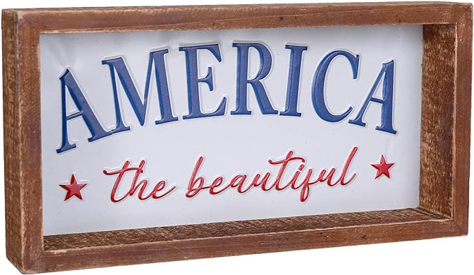 Patriotic Tiered Tray Decor, America The Beautiful Decorative Block Sign, Wood-Frame Embossed Met... | Amazon (US)