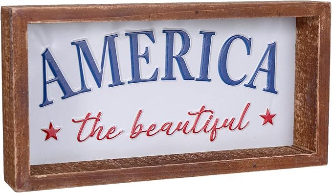Patriotic Tiered Tray Decor, America The Beautiful Decorative Block Sign, Wood-Frame Embossed Met... | Amazon (US)