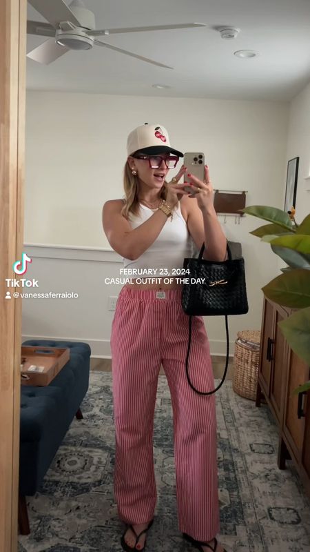 Red outfit of the day 🫶🏼 red pants, tank top, everyday tank top, red outfit, red aesthetic, spring outfits, spring fashion 2024, spring outfit inspo, flip flop outfits, everyday style, everyday outfits

