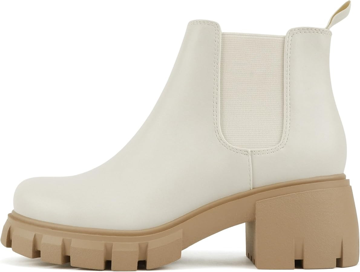 Soda PIONEER ~ Women Lug Sole Mid Heel Chelsea Fashion Ankle Bootie w/Double Elastic Gore | Amazon (US)