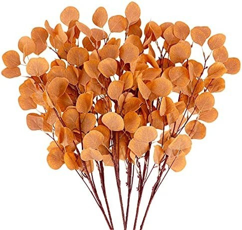 CEWOR 6pcs Fall Stems Artificial Eucalyptus Leaves 33.5in Orange Fake Eucalyptus Branches Autumn ... | Amazon (US)