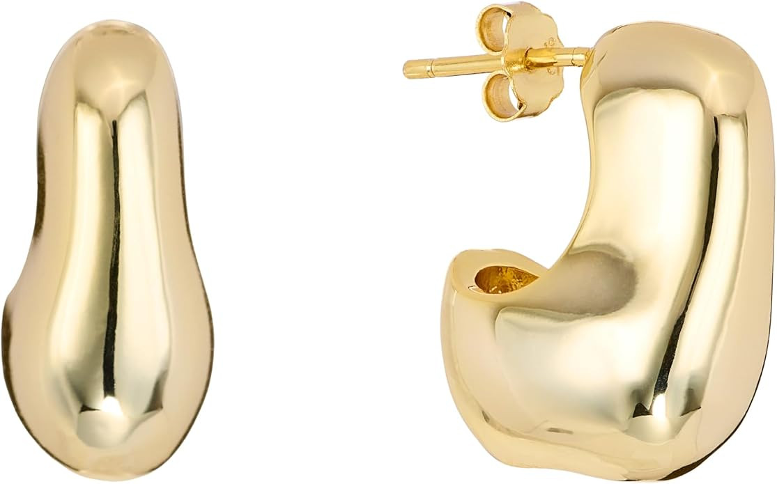 Amazon Essentials 14K Gold Over Brass 20mm Puff J Hoop Earrings | Amazon (US)