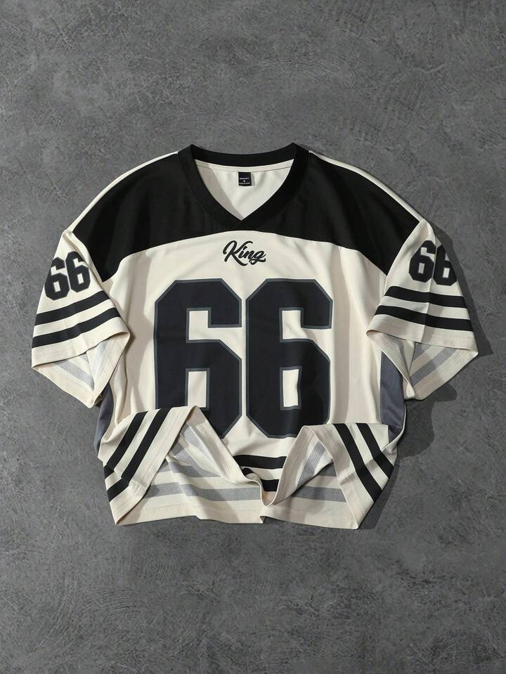 Manfinity Streetrush Back To School,Men's Summer V-Neck Sporty Casual Printed Short Sleeve Jersey... | SHEIN