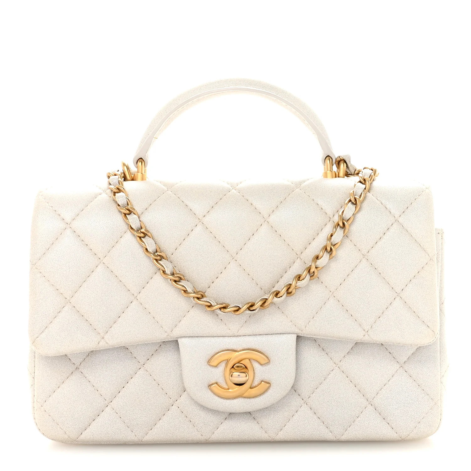 Chanel Iridescent Lambskin Quilted Mini Top Handle Rectangular Flap White 1865930 | FASHIONPHILE (US)