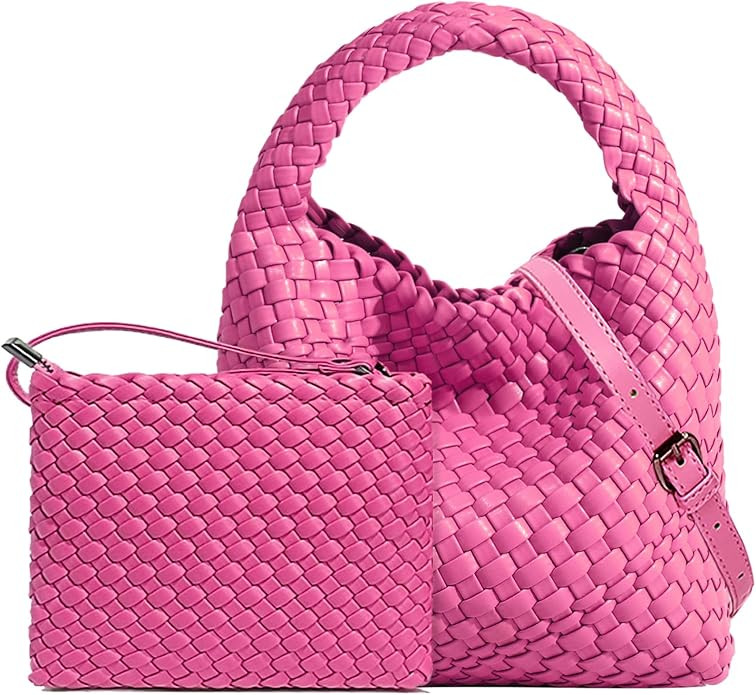 JINMANXUE Small Woven Bag for Women Cute Hobo Tote Handbag Mini Clutch Purse Vegan Leather Crossb... | Amazon (US)