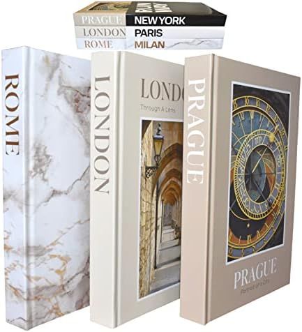 Large Premium Decorative Books with Blank Pages, Removable Dust Covers, Wooden Bead Garland and T... | Amazon (US)