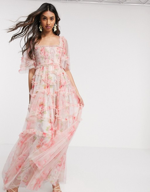 Needle & Thread smocked maxi dress in spring rose print | ASOS (Global)